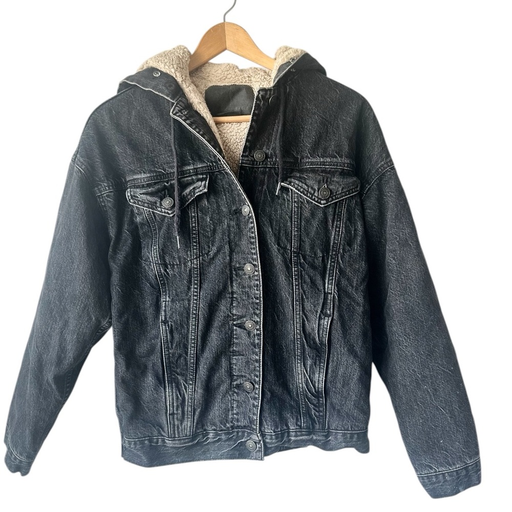 American Eagle Black Denim Sherpa Lined XS Jacket